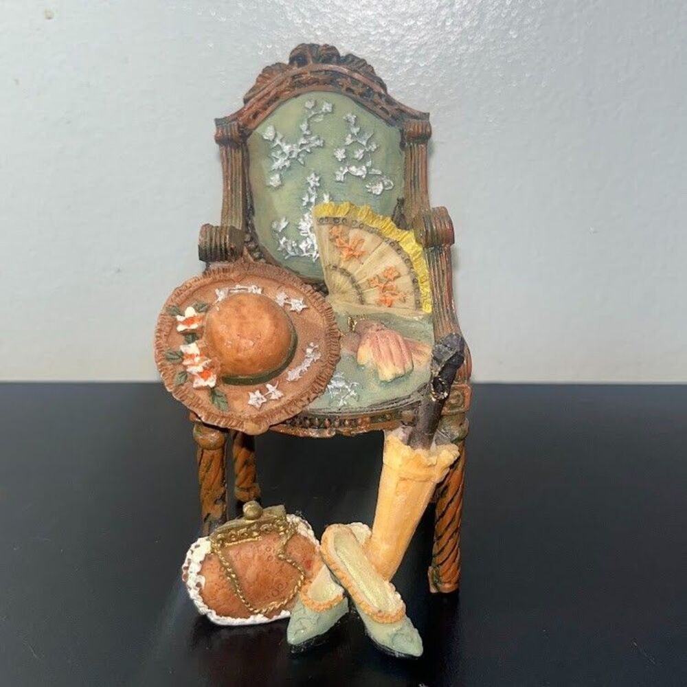 Fancy Victorian Chair Figurine Decorated with Lady's Accessories Miniature 5 in
